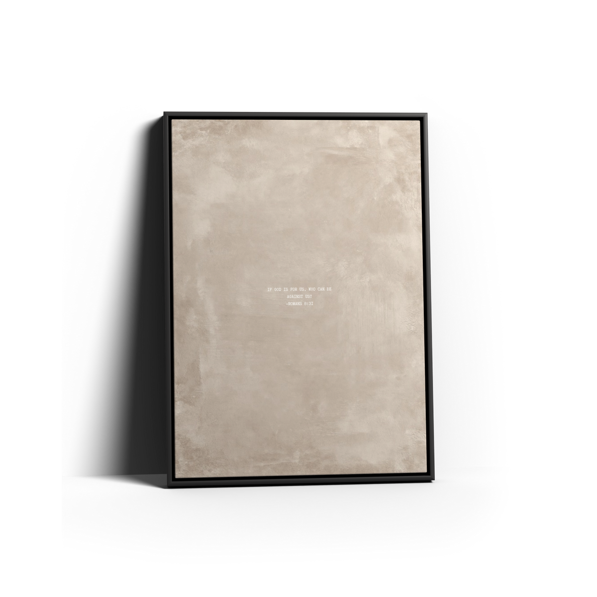 Oat Scripture canvas with Romans 8:31 in a black frame