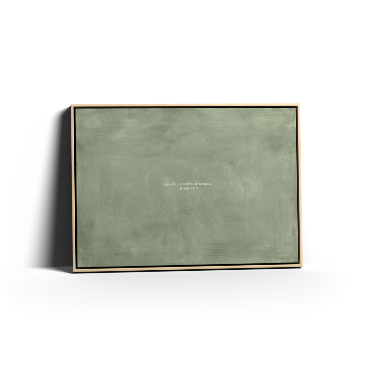 Sage Scripture canvas with Matthew 19:26 in a natural frame