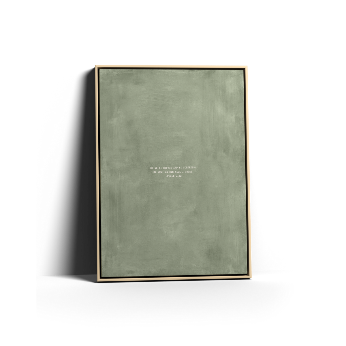 Sage Scripture canvas with Psalm 91:2 in a natural frame