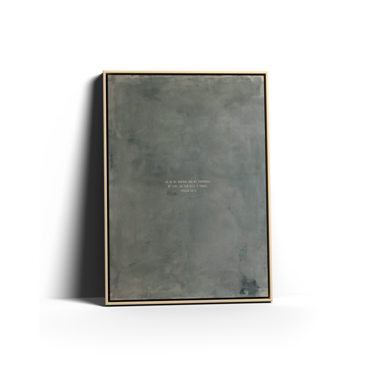 Zinc Scripture canvas with Psalm 91:2 in a natural frame