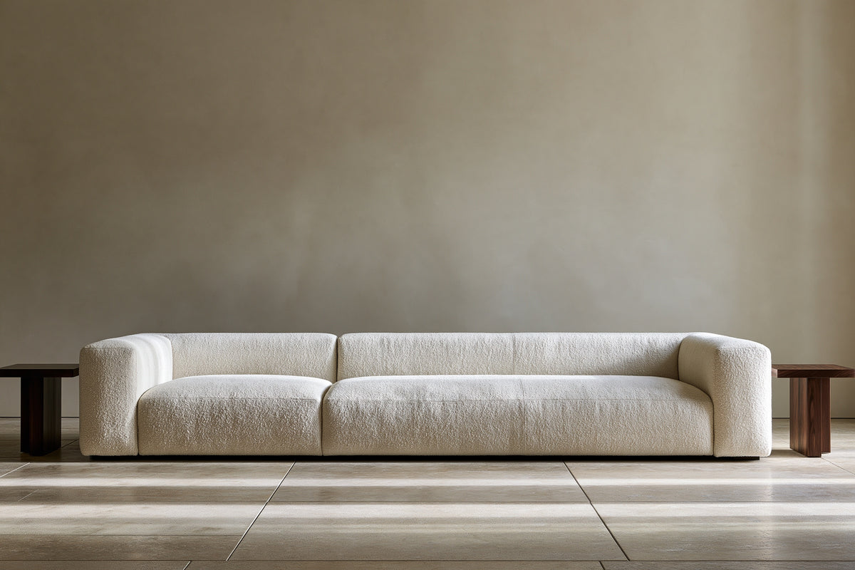 Living room with artwork shown to scale above the sofa