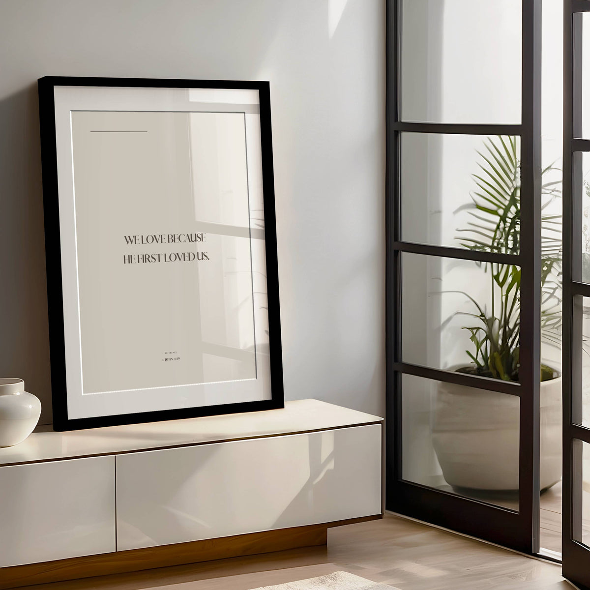 We Love 1 John 4:19 Christian wall art print by AENON HOME fine art scripture print